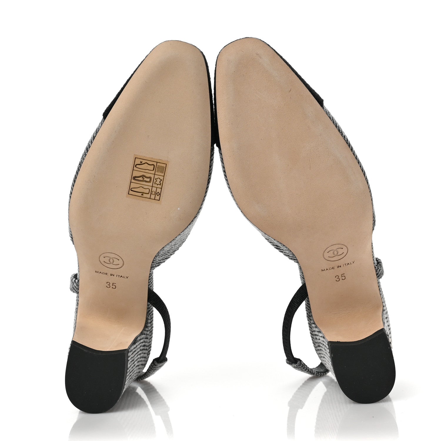 Chanel Tweed Cap Toe CC Slingback Pumps 35 Black Grey 6 of 7