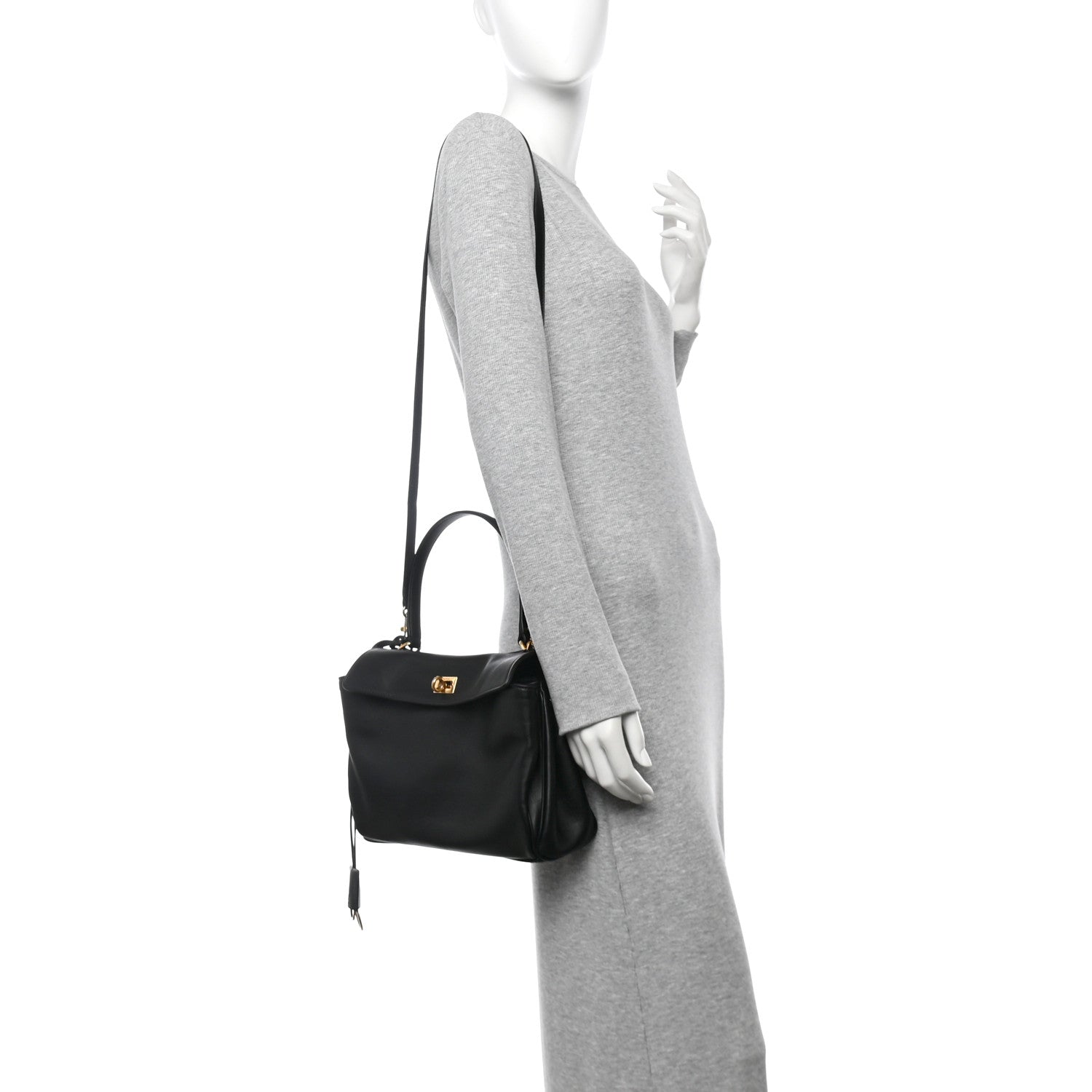 Balenciaga Natural Smooth Calfskin Small Rodeo Top Handle Handbag Black 2 of 9