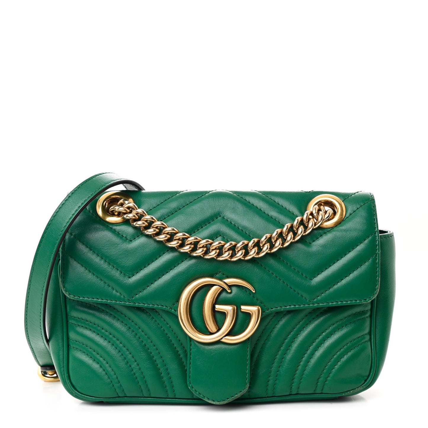 Calfskin Matelasse Mini GG Marmont Shoulder Bag Emerald Green