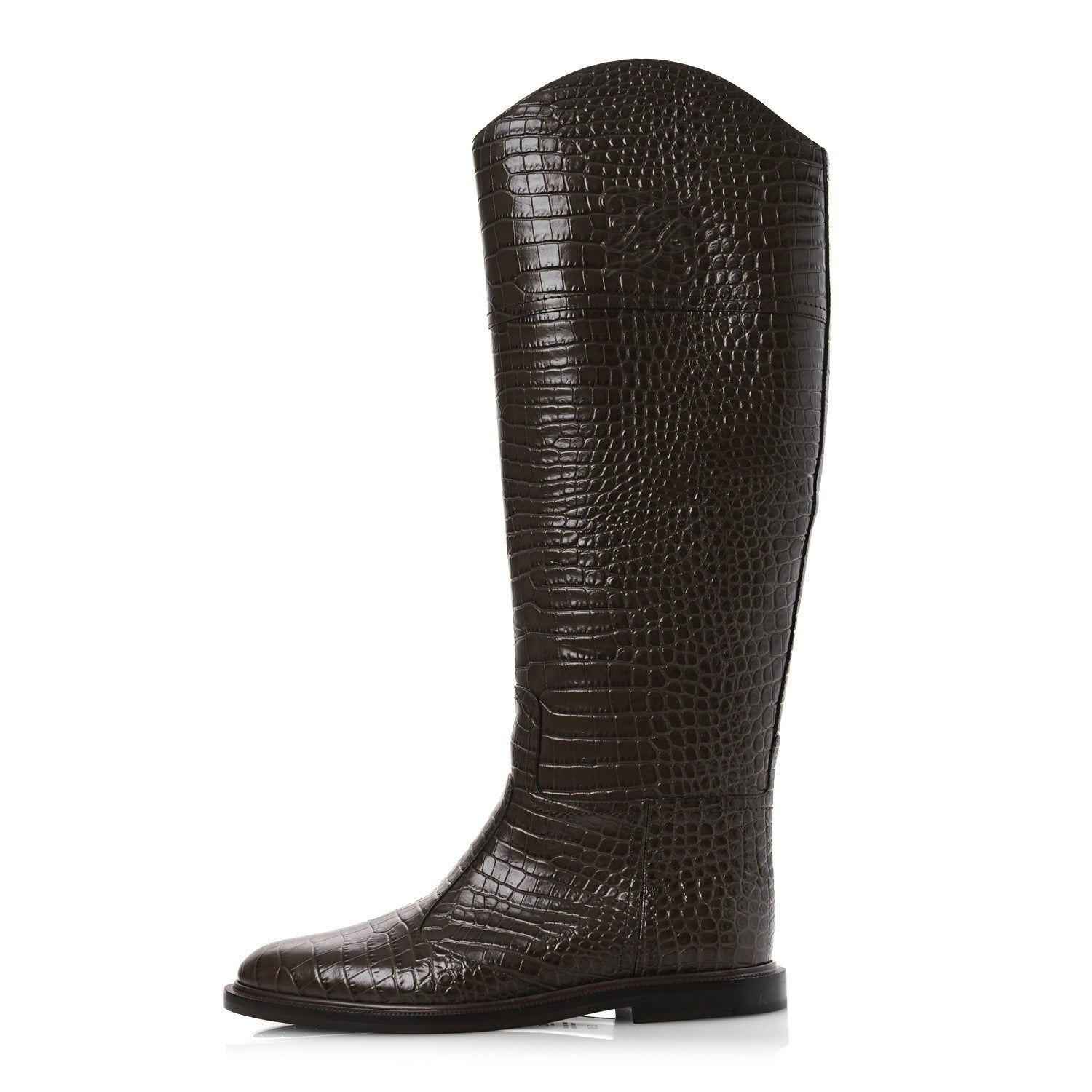 Fendi Calfskin Crocodile Embossed Karligraphy Logo Riding Boots 35.5 Maya 1 of 9