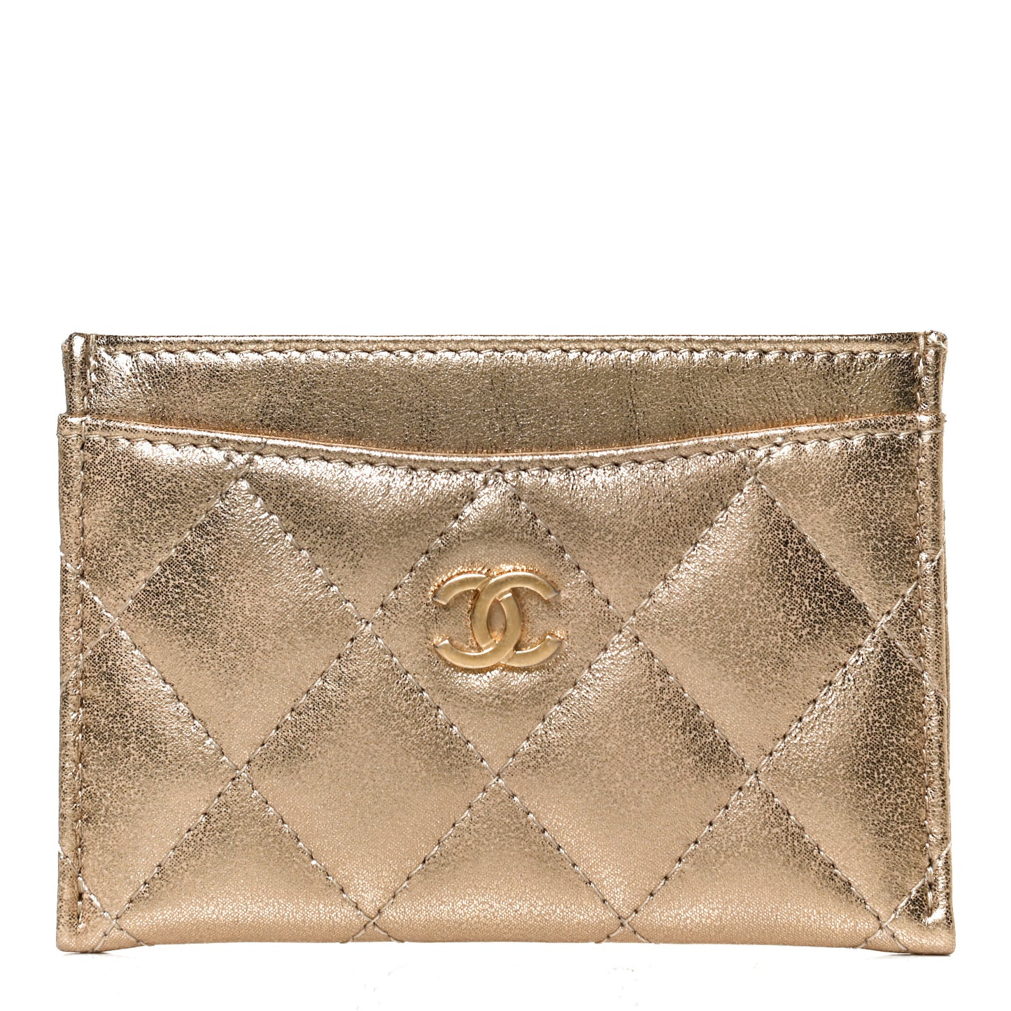 Metallic Lambskin Quilted CC Card Holder Gold
