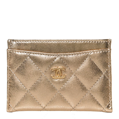 Chanel Metallic Lambskin Quilted CC Card Holder Gold 1 of 9