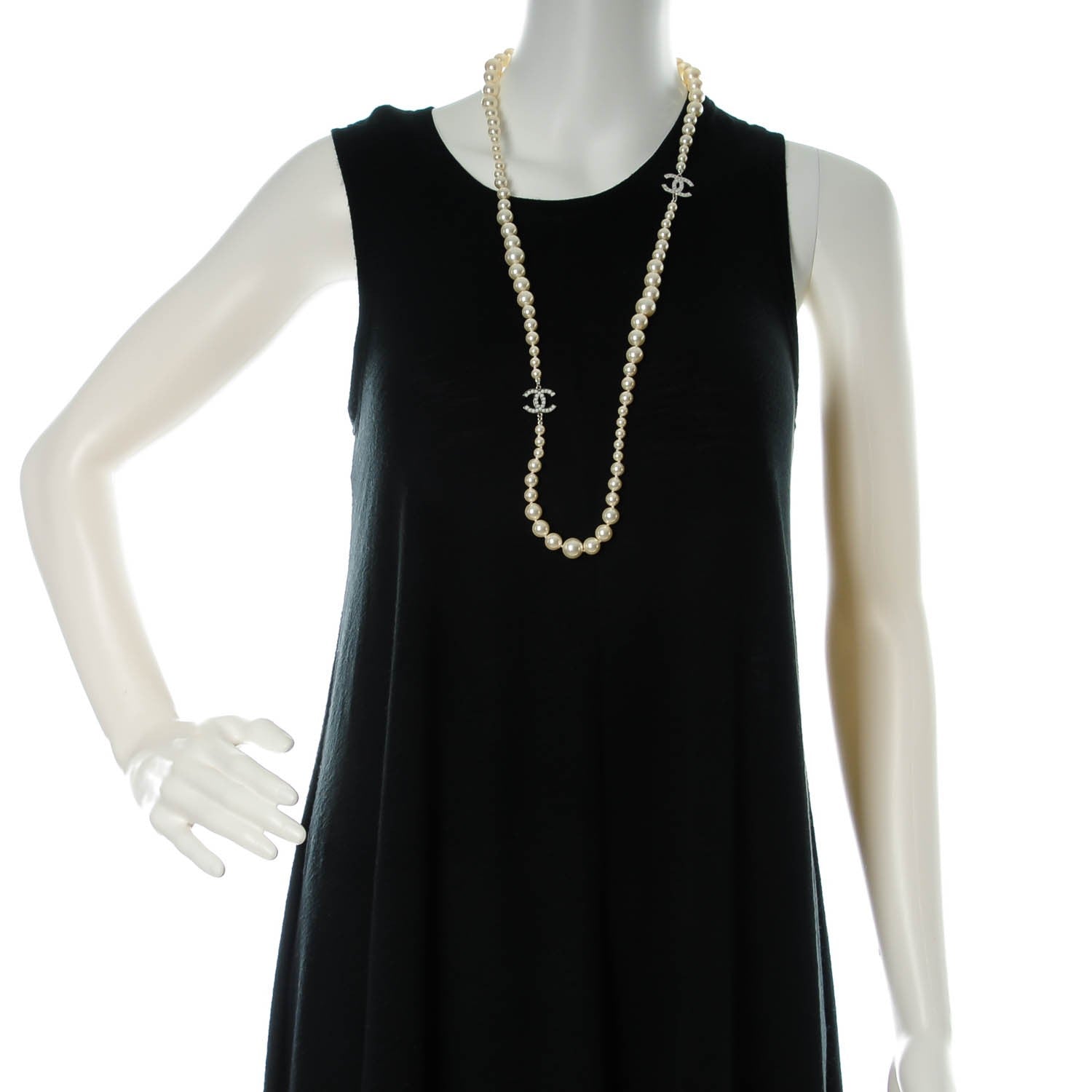 Chanel Graduated Pearl CC Long Necklace Silver 2 of 4
