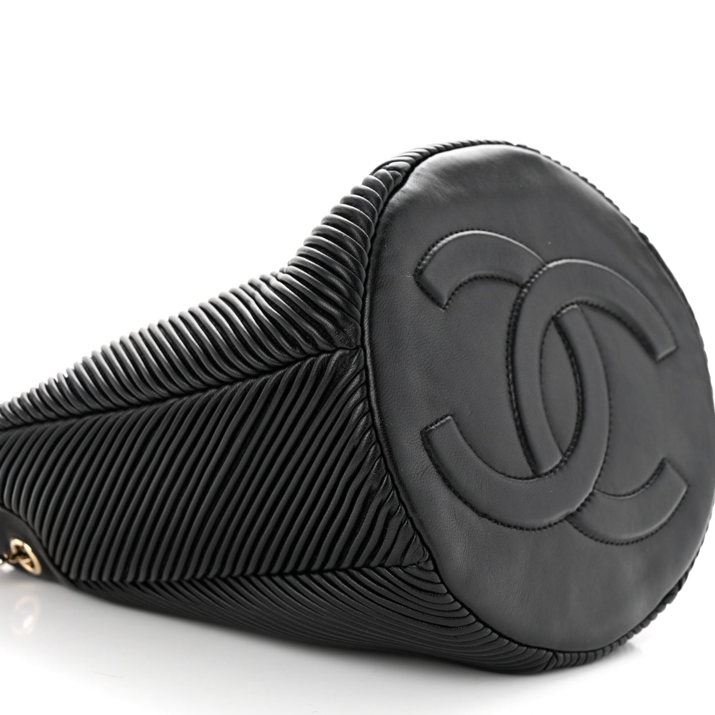 Lambskin Chevron Drawstring Bag Black