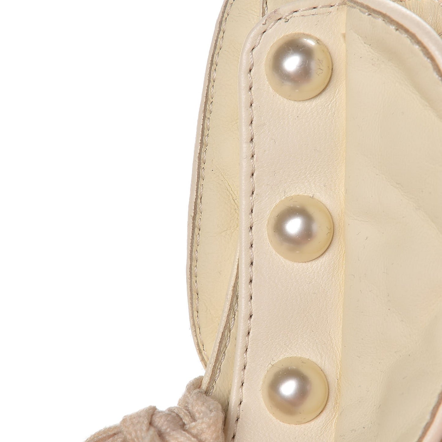 Lambskin Pearl Chain CC Combat Boots 37 Ivory Black