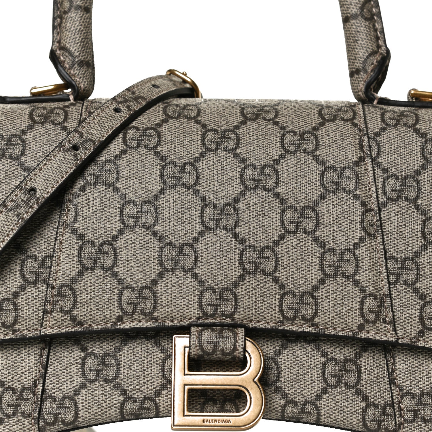 Balenciaga X GUCCI GG Supreme Monogram Small Hourglass Top Handle Bag Beige Ebony 8 of 13