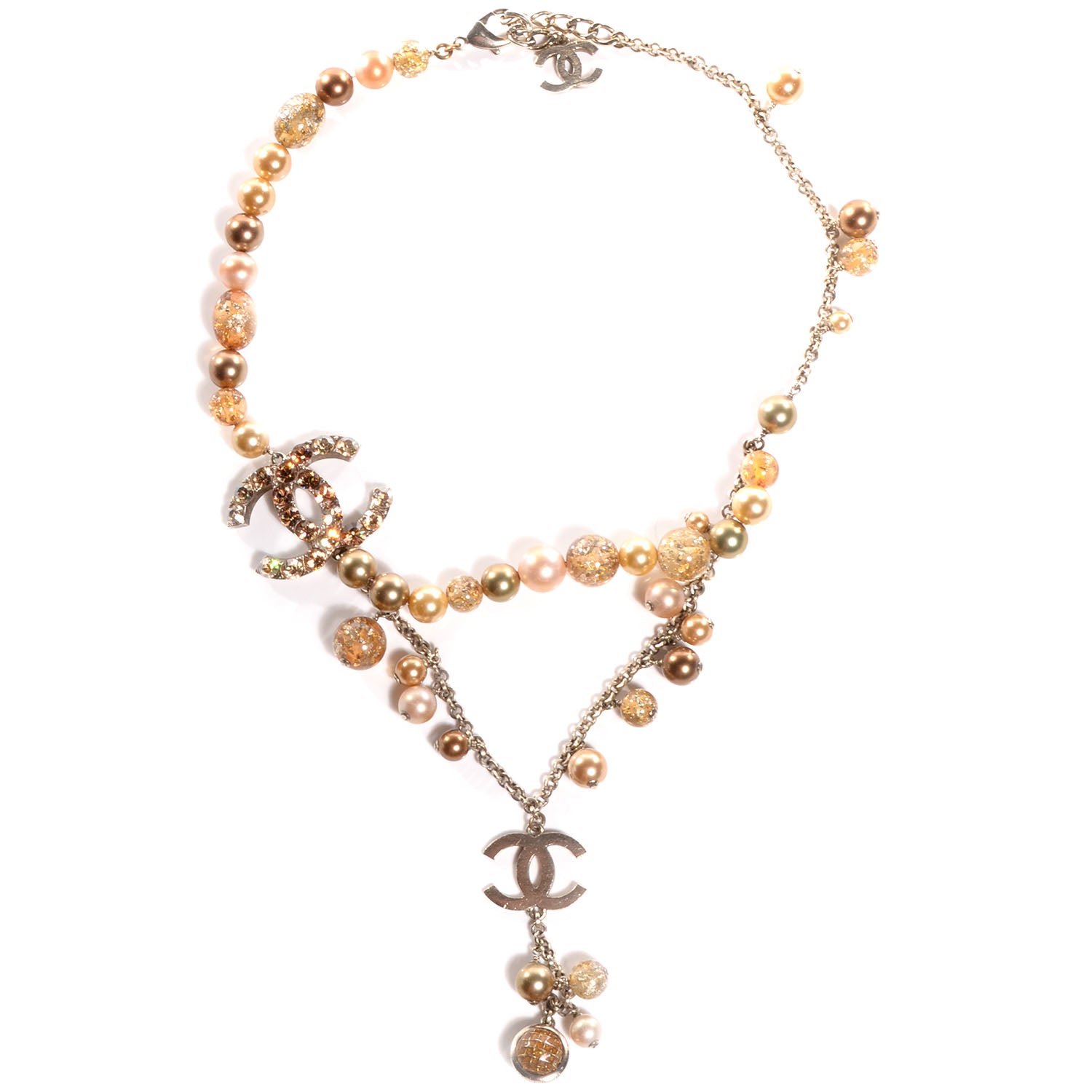 Chanel Beaded Crystal CC Necklace Bronze Gold 3 of 5