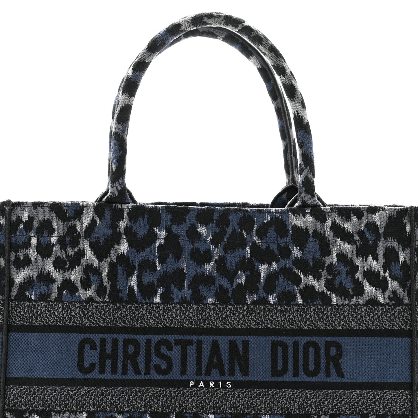 Canvas Mizza Embroidered Medium Leopard Book Tote Blue