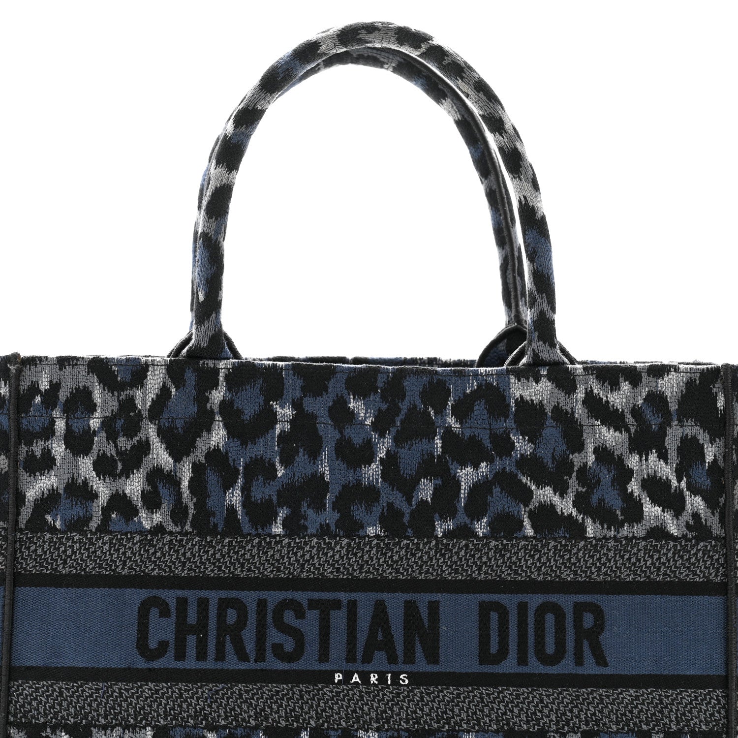 Christian Dior Canvas Mizza Embroidered Medium Leopard Book Tote Blue 8 of 14