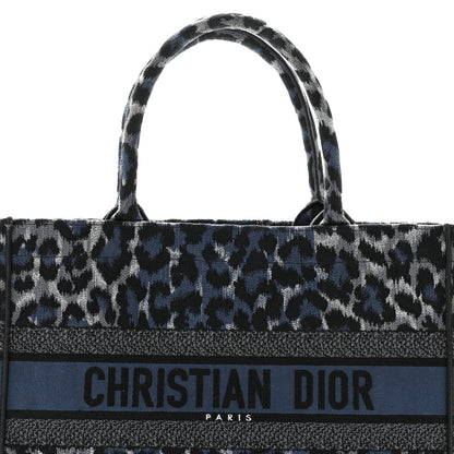 Christian Dior Canvas Mizza Embroidered Medium Leopard Book Tote Blue 8 of 14