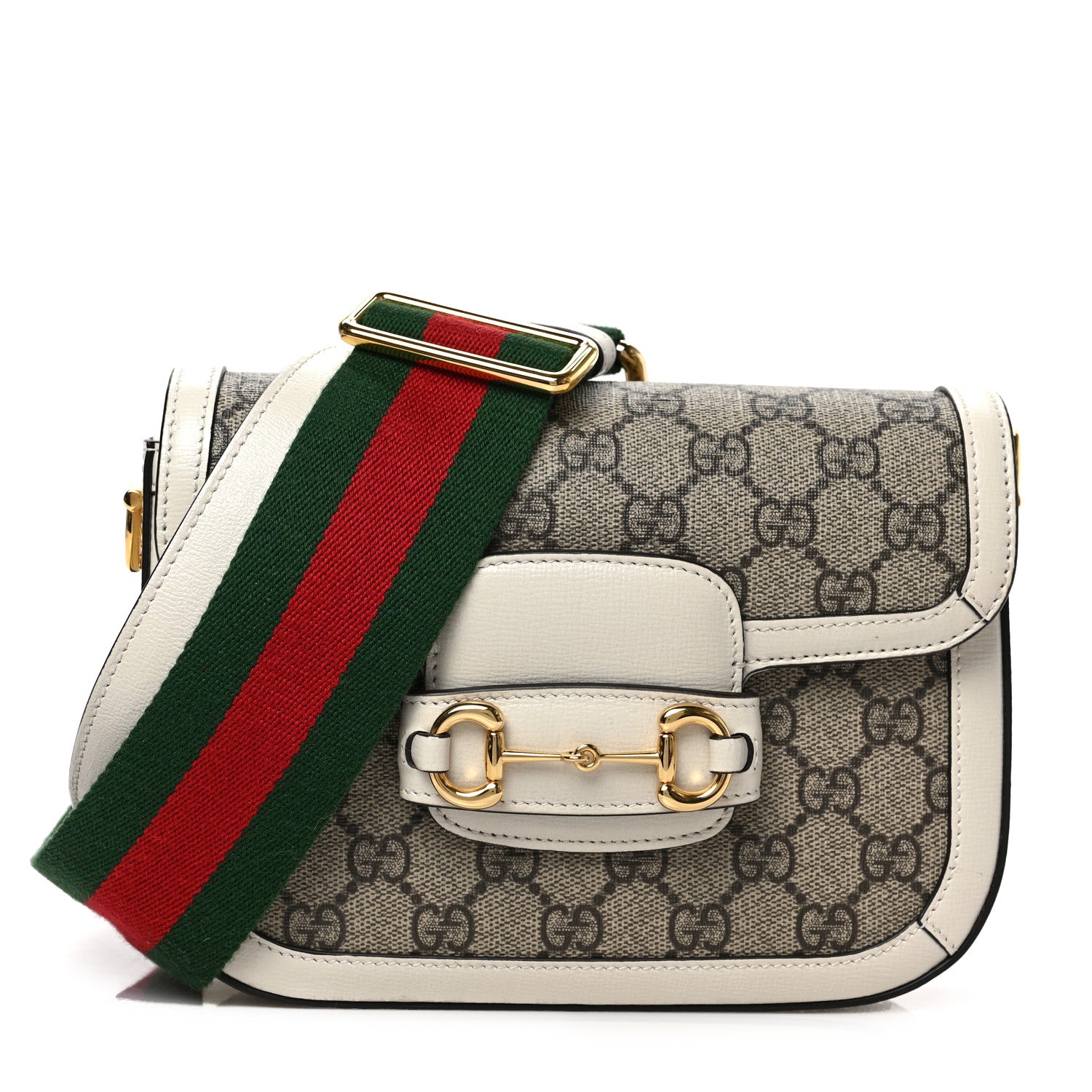 Gucci GG Supreme Monogram Web Mini Horsebit 1955 Shoulder Bag Beige Mystic White 1 of 8