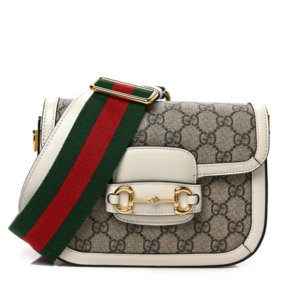 Gucci GG Supreme Monogram Web Mini Horsebit 1955 Shoulder Bag Beige Mystic White 1 of 8