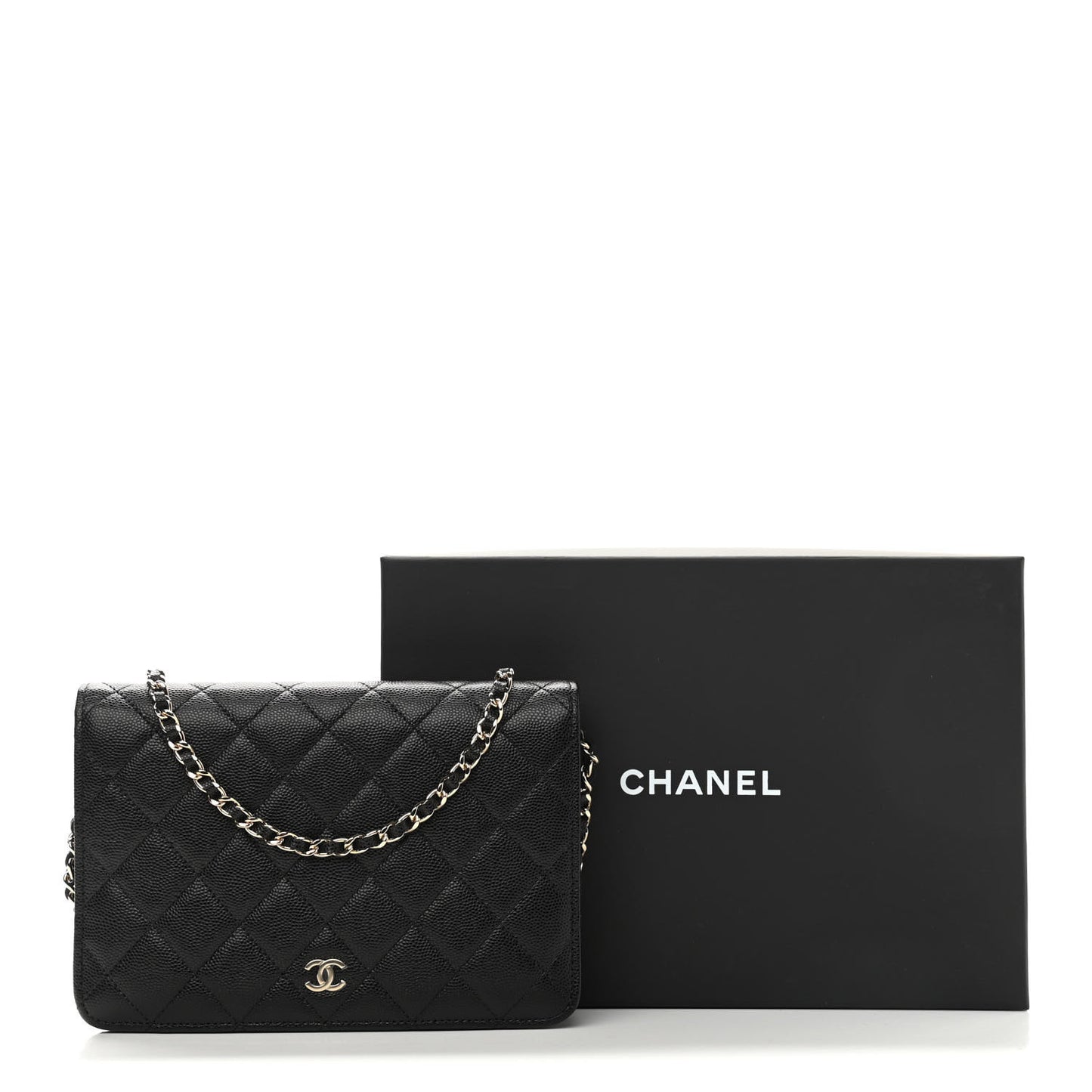 Caviar Quilted Clutch With Chain Black