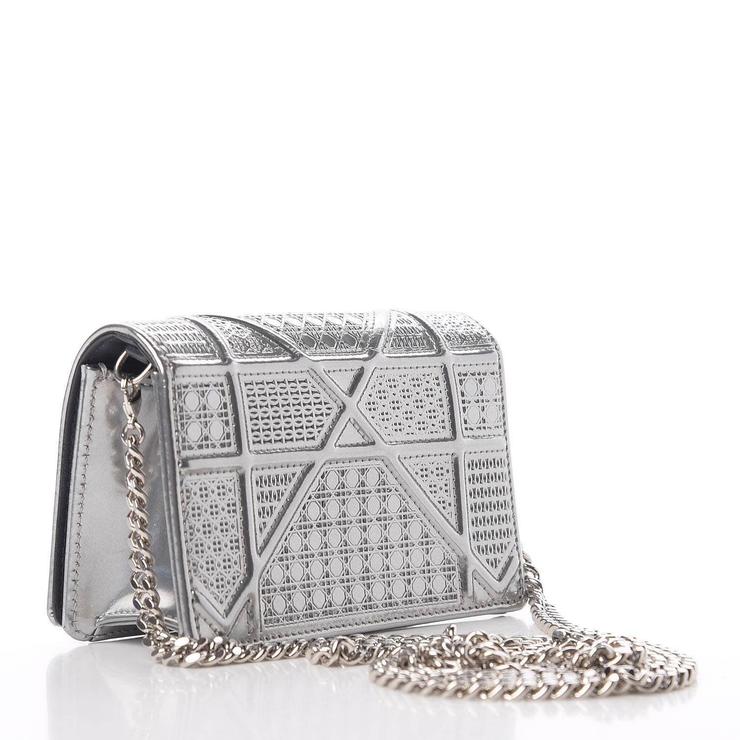 Christian Dior Metallic Patent Micro-Cannage Baby Diorama Flap Bag Silver 3 of 9