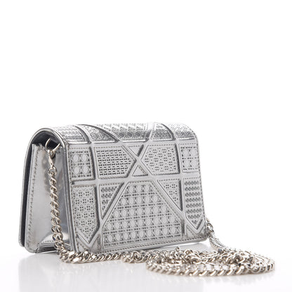 Christian Dior Metallic Patent Micro-Cannage Baby Diorama Flap Bag Silver 3 of 9