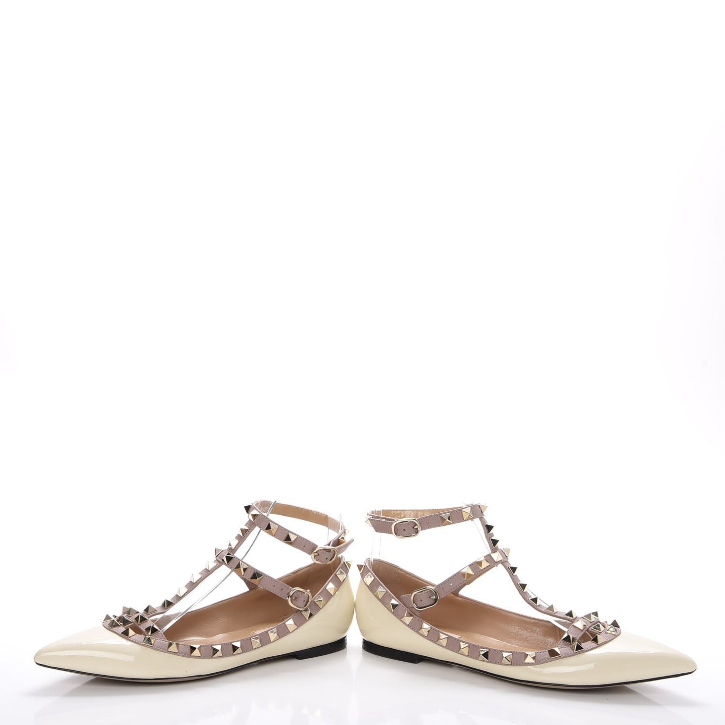 Patent Rockstud Cage Ballerina Flats 36 Light Ivory Poudre