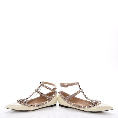 Valentino Garavani Patent Rockstud Cage Ballerina Flats 36 Light Ivory Poudre 6 of 17