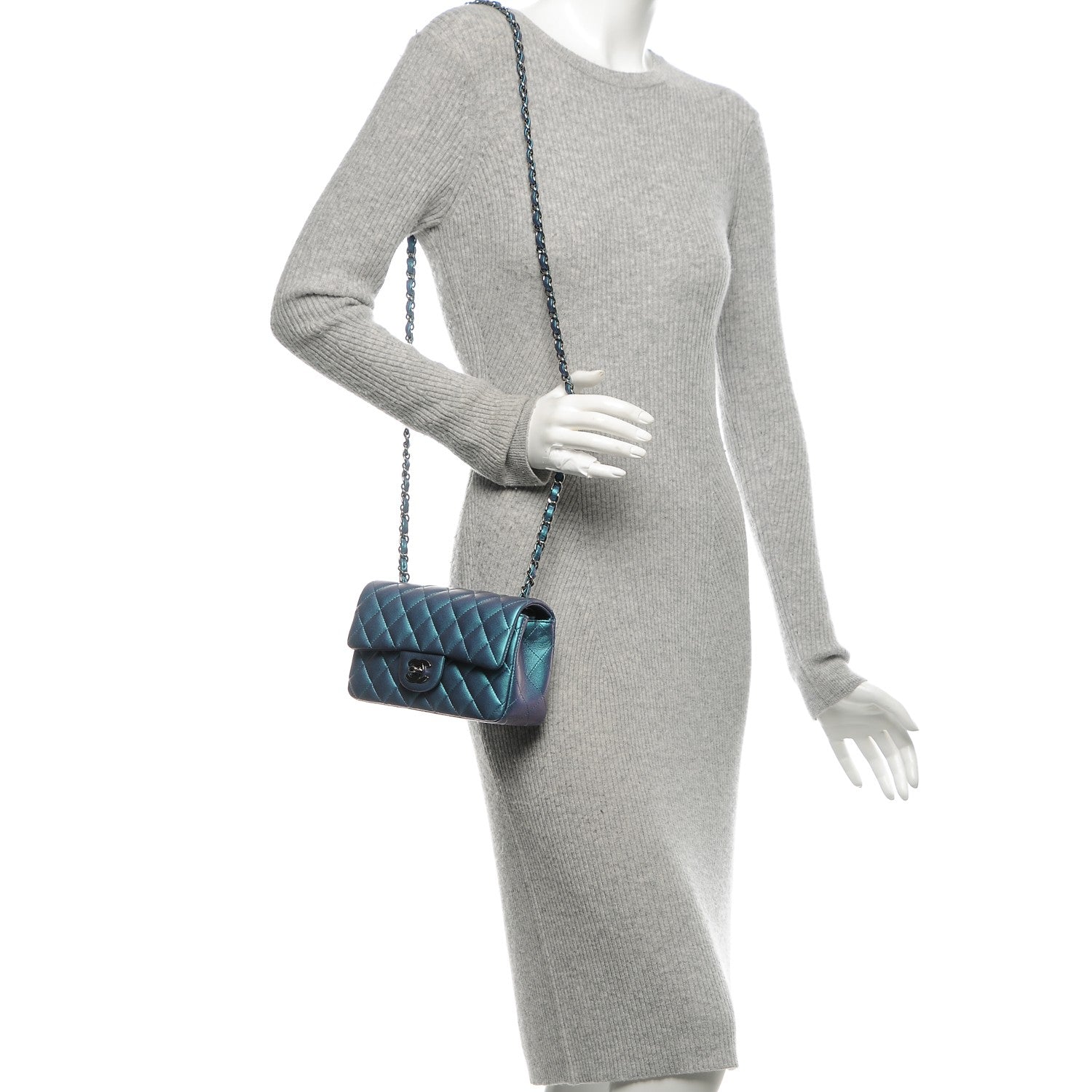 Chanel Iridescent Lambskin Quilted Mini Rectangular Flap Turquoise 2 of 7