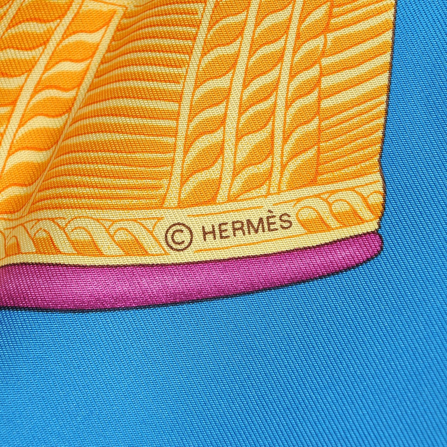 Hermes Silk Selle d'Officier En Grande Tenue Scarf 90 Bleu Cobalt Fuchsia Jaune 6 of 9