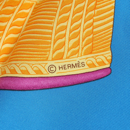 Hermes Silk Selle d'Officier En Grande Tenue Scarf 90 Bleu Cobalt Fuchsia Jaune 6 of 9