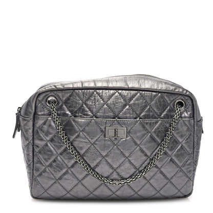 Chanel Metallic Aged Calfskin Quilted Large Reissue Camera Case Silver 1 of 10