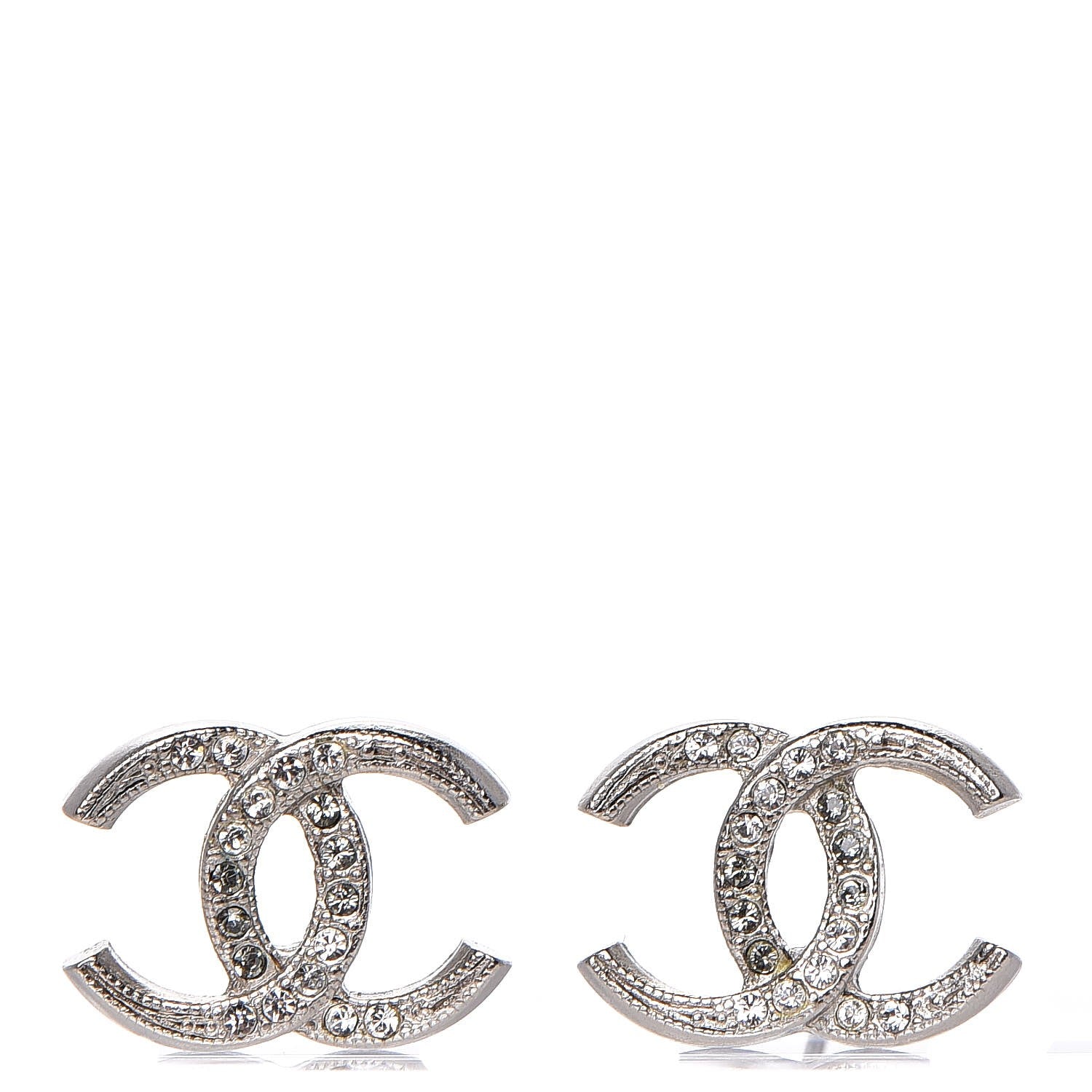 Chanel Crystal CC Moon Earrings Silver 1 of 5