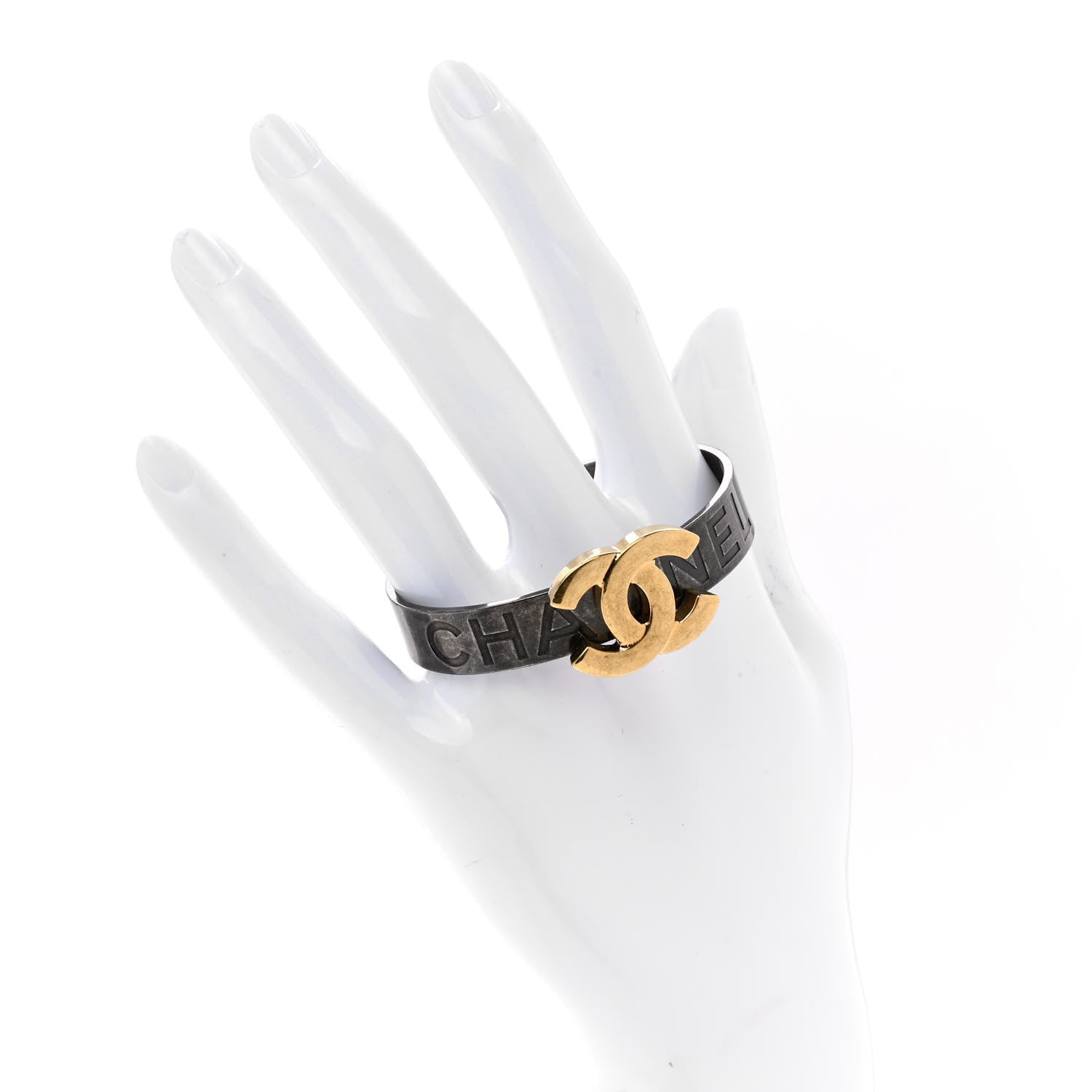 Chanel Ruthenium Gold Logo Cuff Bracelet S 2 of 5
