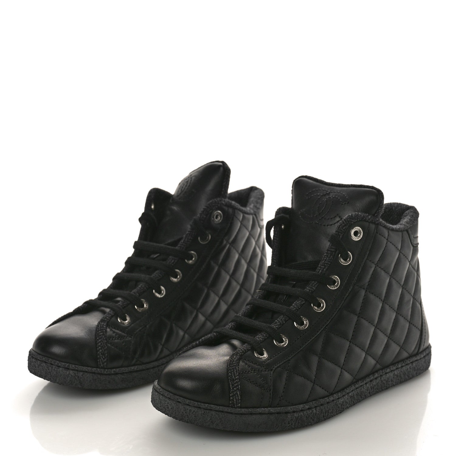 Chanel Lambskin Quilted High Top Sneakers 36.5 Black 3 of 13