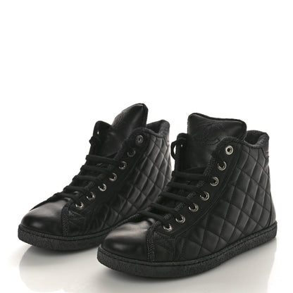 Chanel Lambskin Quilted High Top Sneakers 36.5 Black 3 of 13