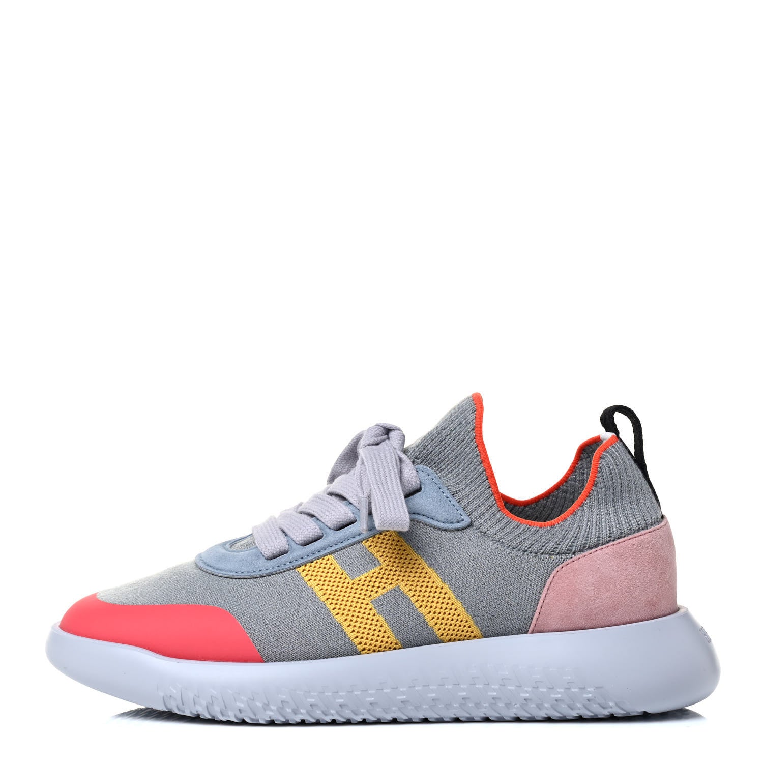 Hermes Knit Suede Goatskin Womens Crew Sneakers 35.5 Multicolor Gris Orange 1 of 5