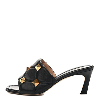 Valentino Garavani Nappa Quilted Roman Stud 65mm Slide Sandals 40.5 Black 1 of 9