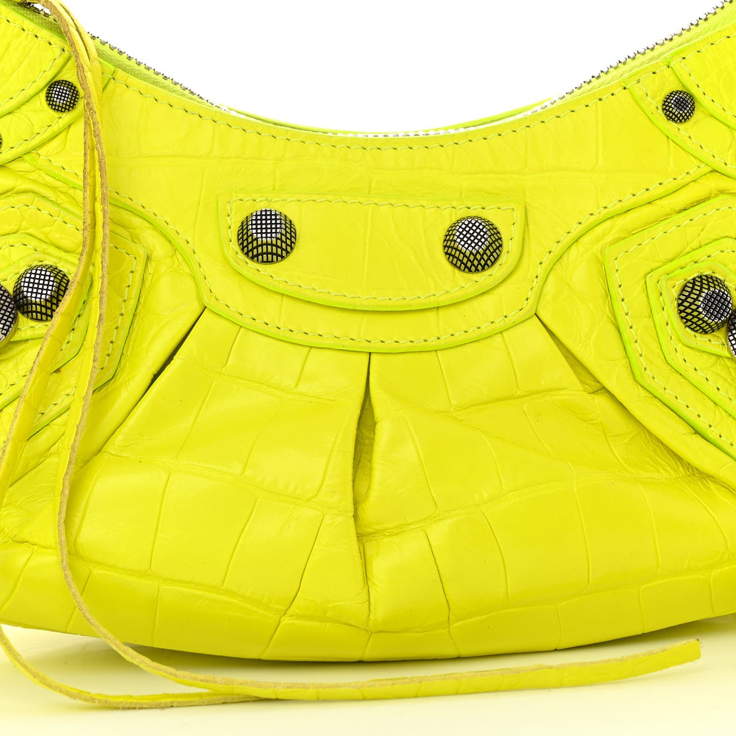 Balenciaga Extra Supple Calfskin Crocodile Embossed Le Cagole Shoulder Bag XS Fluo Yellow 9 of 11