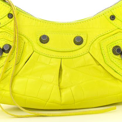 Balenciaga Extra Supple Calfskin Crocodile Embossed Le Cagole Shoulder Bag XS Fluo Yellow 9 of 11