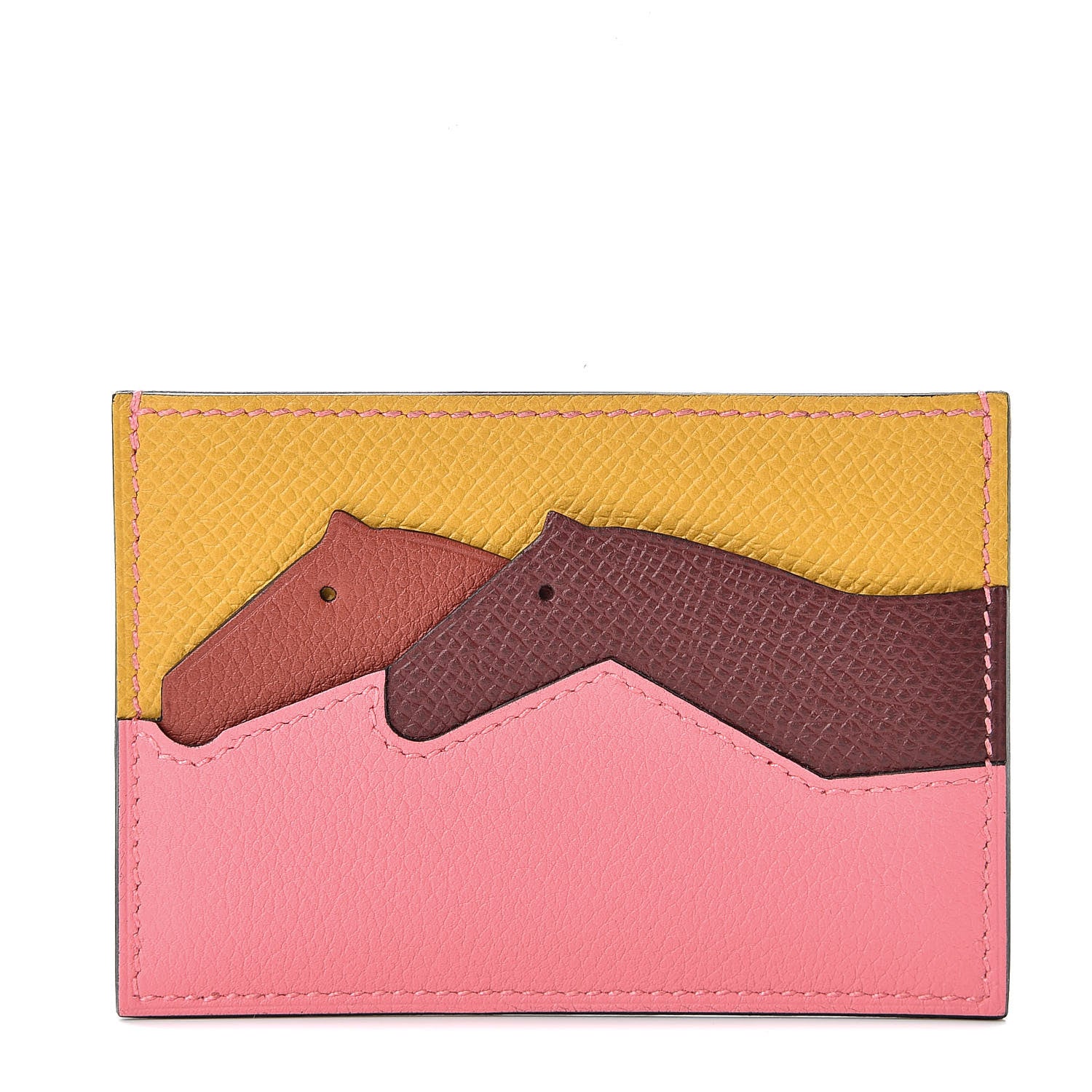 Hermes Epsom Evercolor Les Petits Chevaux Card Holder Ambre Brique Rouge H Rose Ete 1 of 8