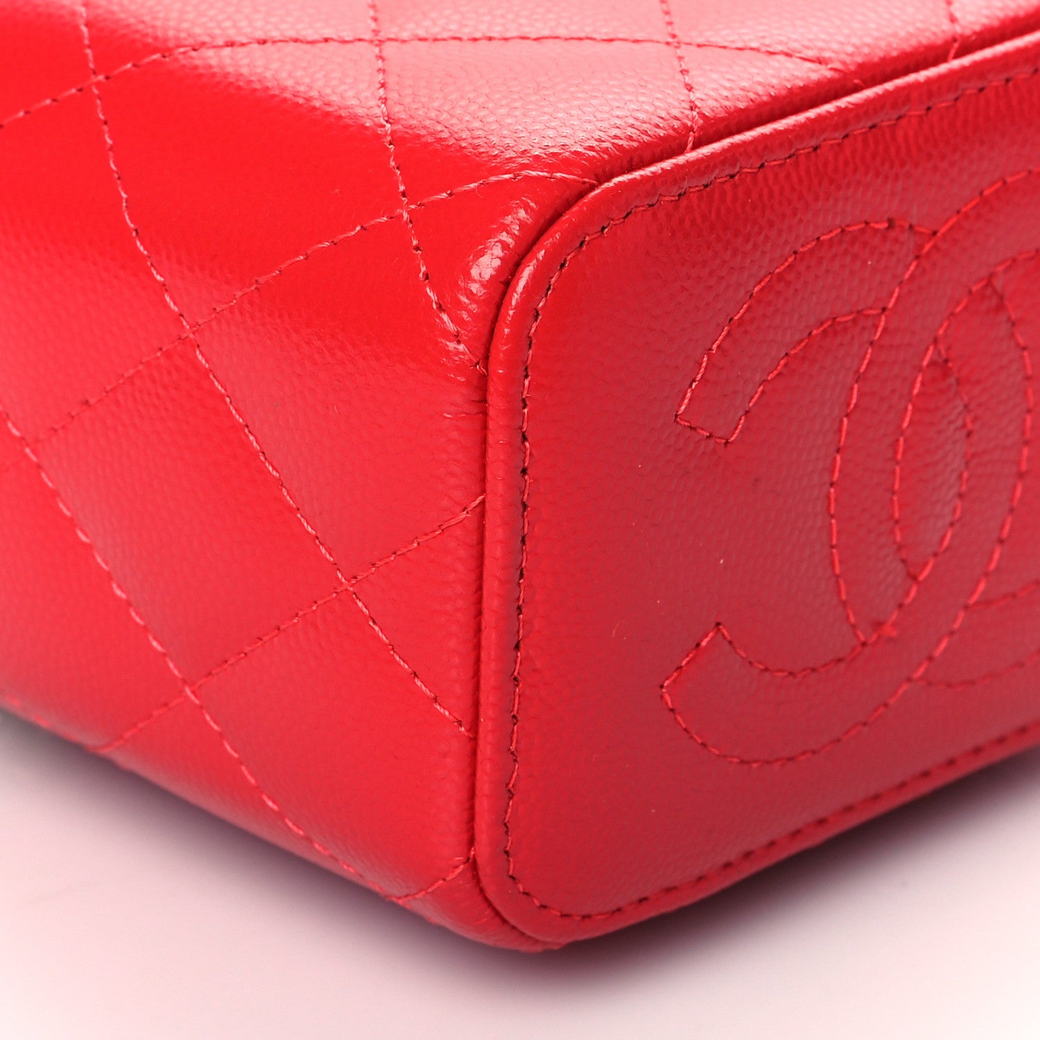 Chanel Caviar Quilted Mini Vanity Case With Chain Red 10 of 12