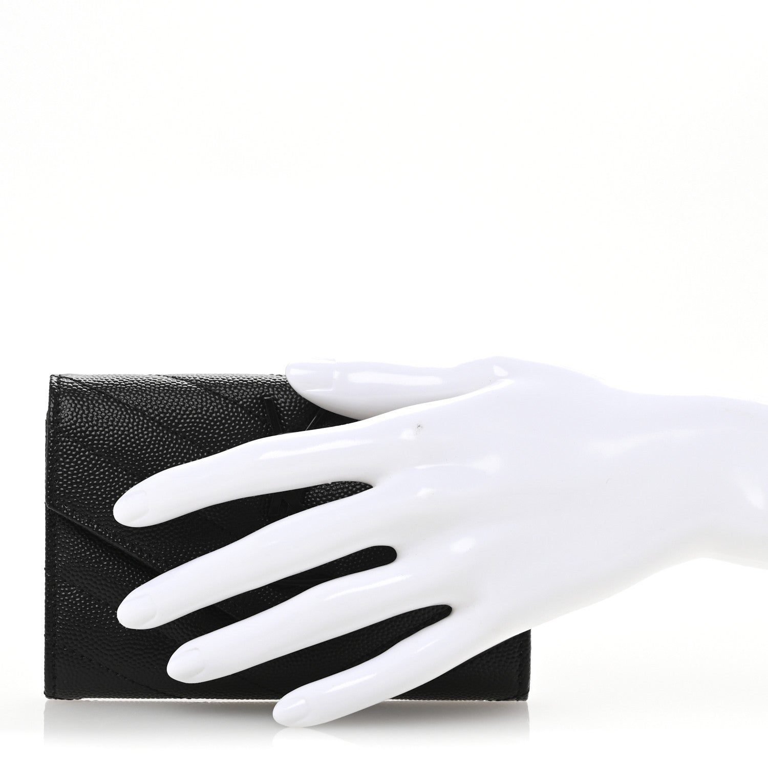 Saint Laurent Grain De Poudre Matelasse Chevron Small Monochrome Monogram Envelope Wallet Black 2 of 9