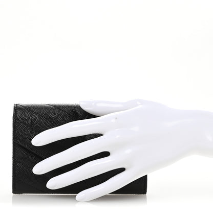 Saint Laurent Grain De Poudre Matelasse Chevron Small Monochrome Monogram Envelope Wallet Black 2 of 9
