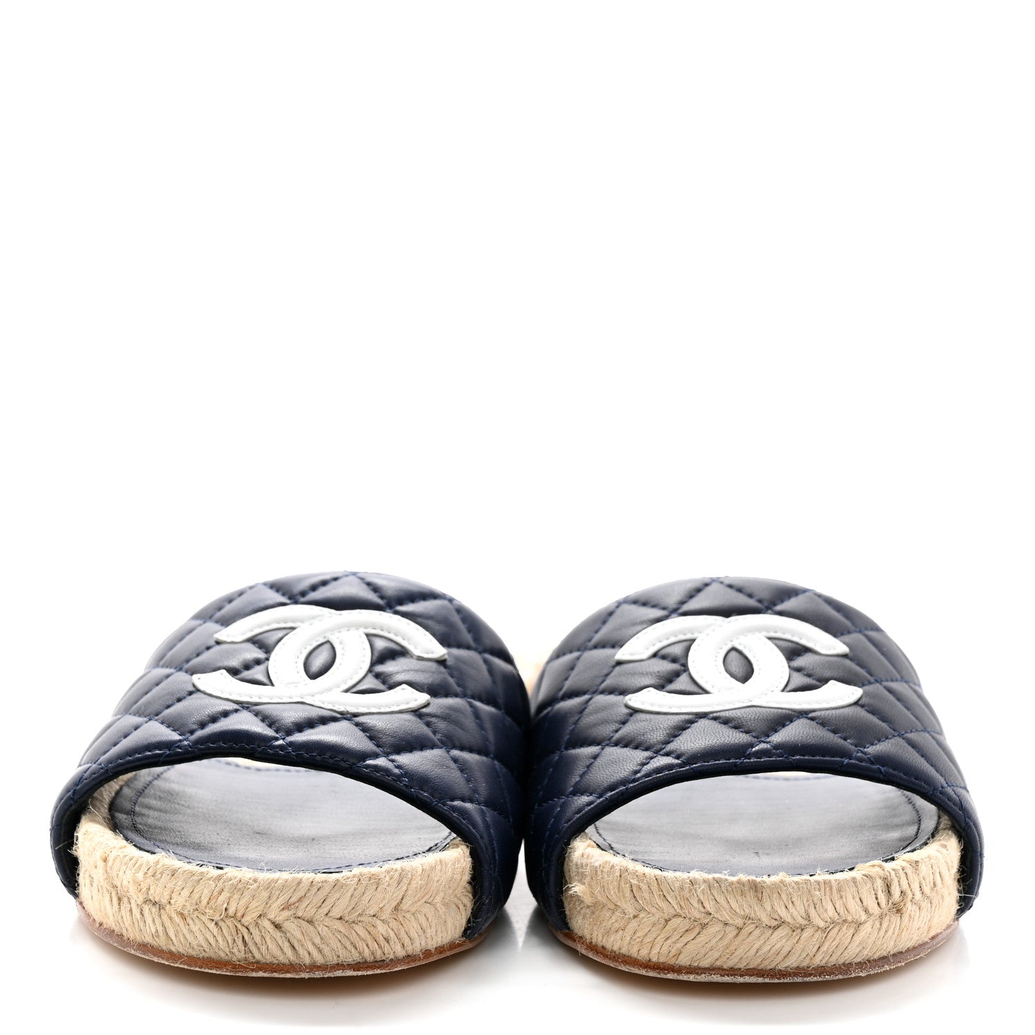 Chanel Lambskin Quilted CC Espadrille Slip On Sandals 39 Navy 2 of 8