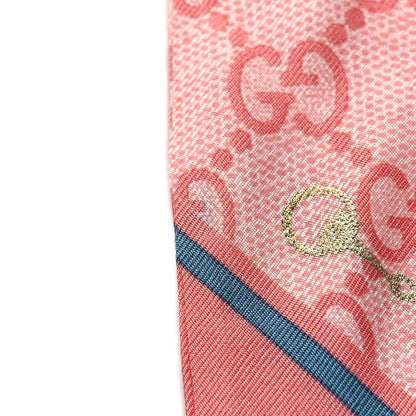Gucci Silk Twill GG Monogram Gold Horsebity Neck Bow Scarf Pink Sky Blue 4 of 4
