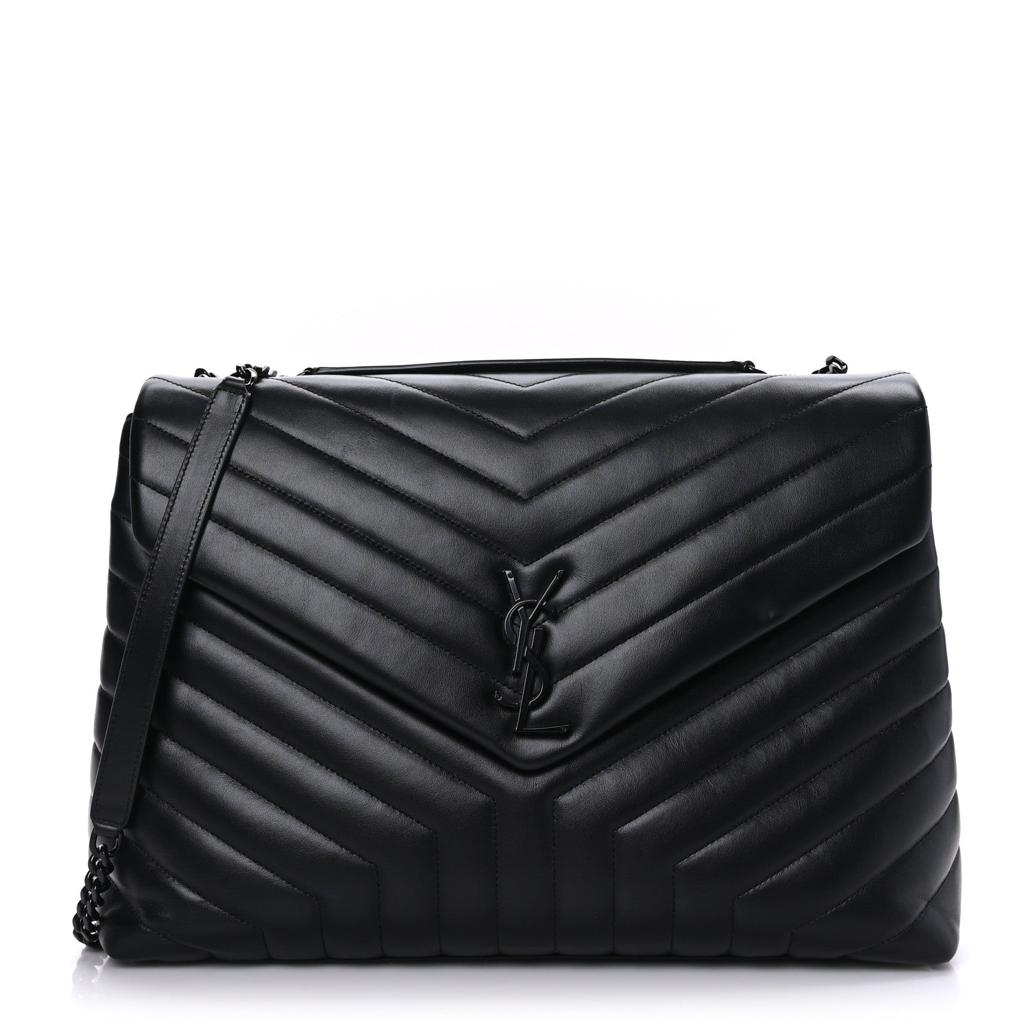 Saint Laurent Calfskin Y Quilted Monogram Large Loulou Chain Satchel Black 1 of 9