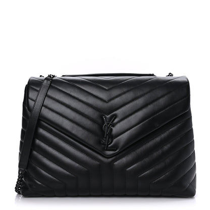 Saint Laurent Calfskin Y Quilted Monogram Large Loulou Chain Satchel Black 1 of 9