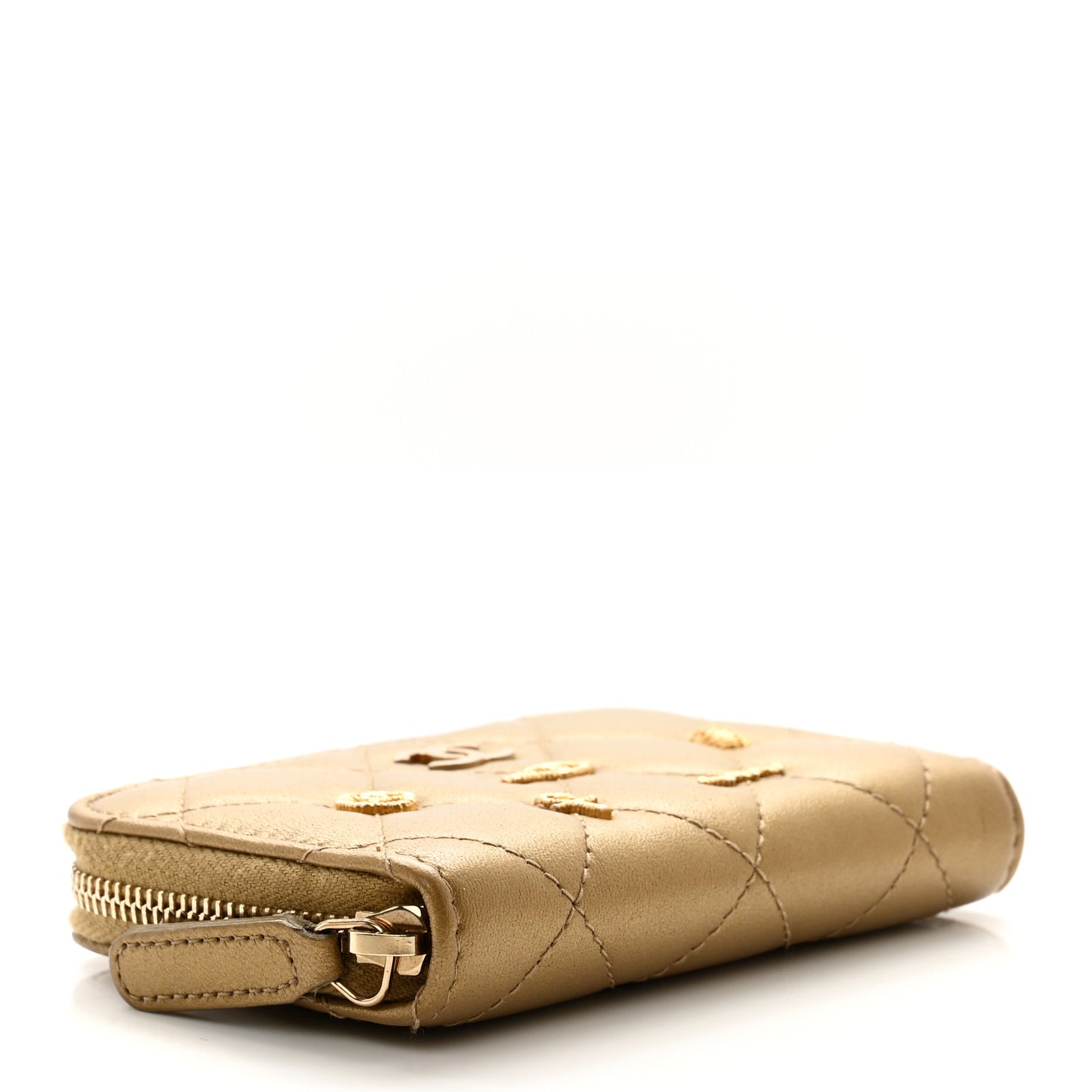 Metallic Lambskin Egyptian Amulet Zip Coin Purse Gold