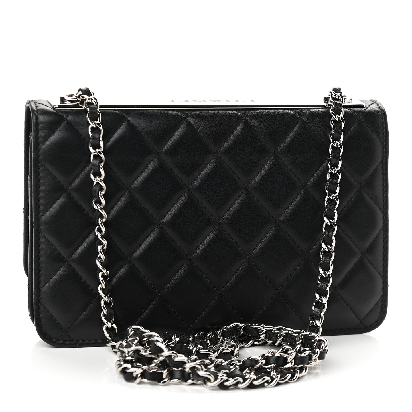 Lambskin Quilted Trendy CC Wallet On Chain WOC Black