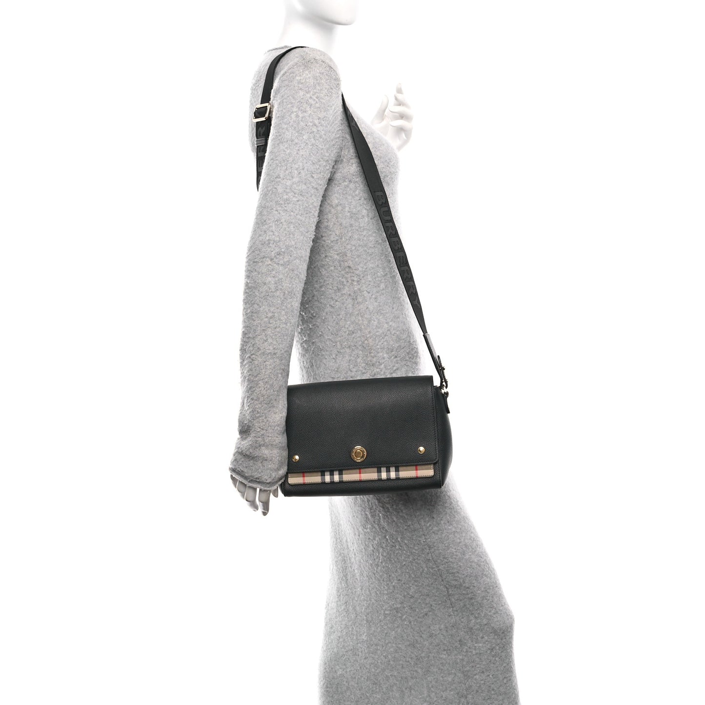 Grainy Calfskin Vintage Check Note Crossbody Bag Black
