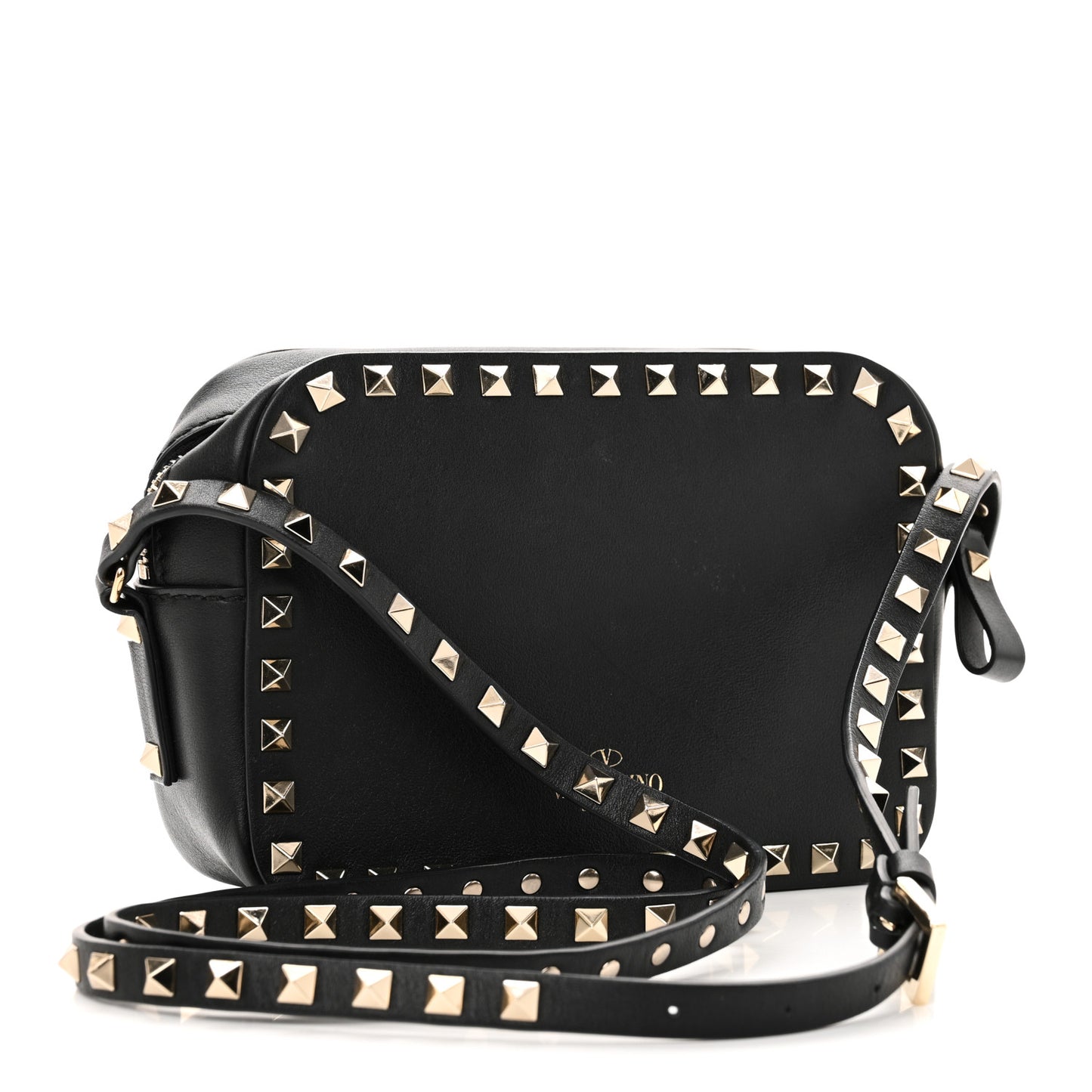 Calfskin Rockstud Camera Crossbody Bag Black