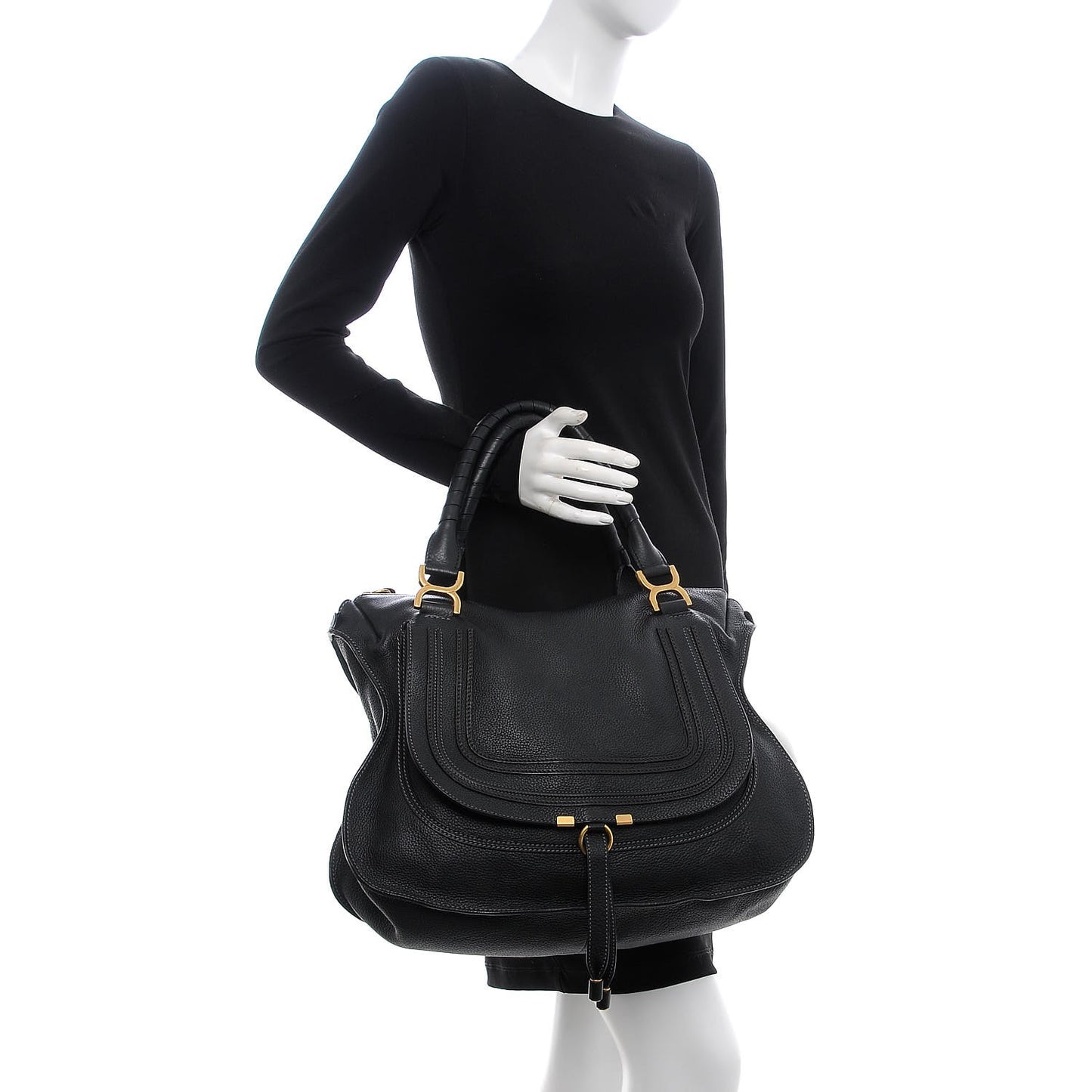 Calfskin Large Marcie Satchel Black