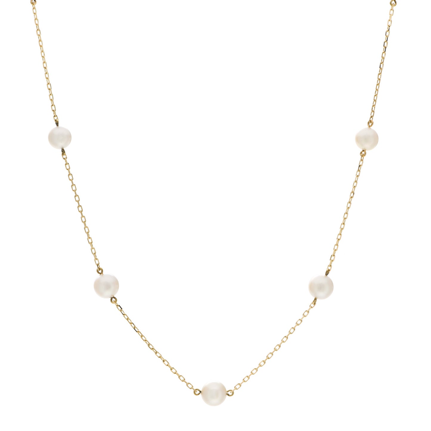 18K Yellow Gold Akoya Pearl 4.5-6mm Station Necklace