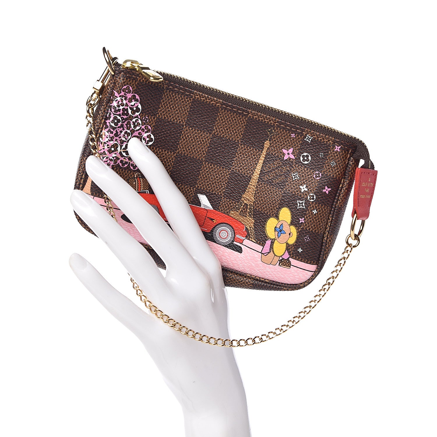 Louis Vuitton Damier Ebene 2019 Christmas Animation Mini Pochette Accessories Red 2 of 8