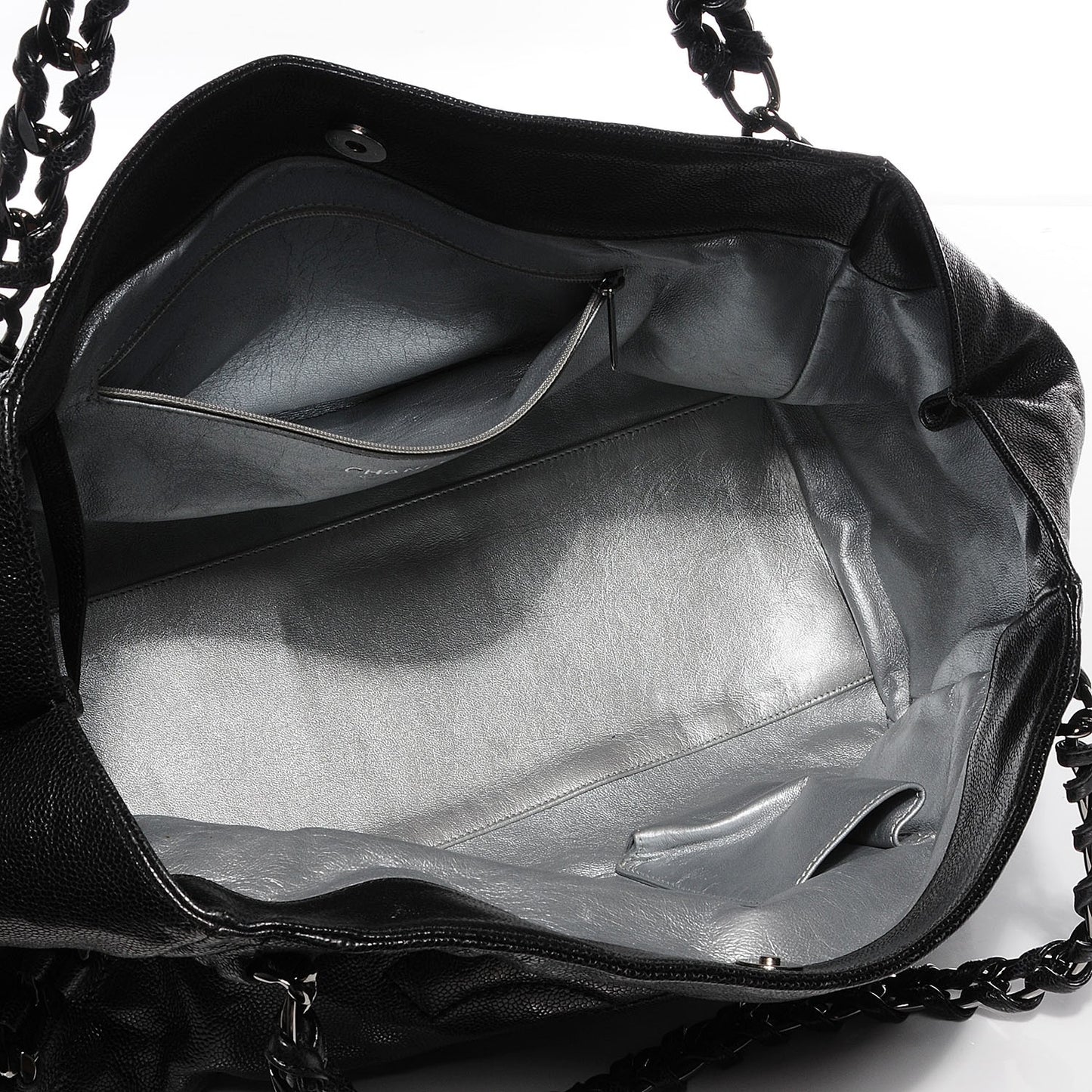 Glazed Caviar East West Modern Chain Tote Black