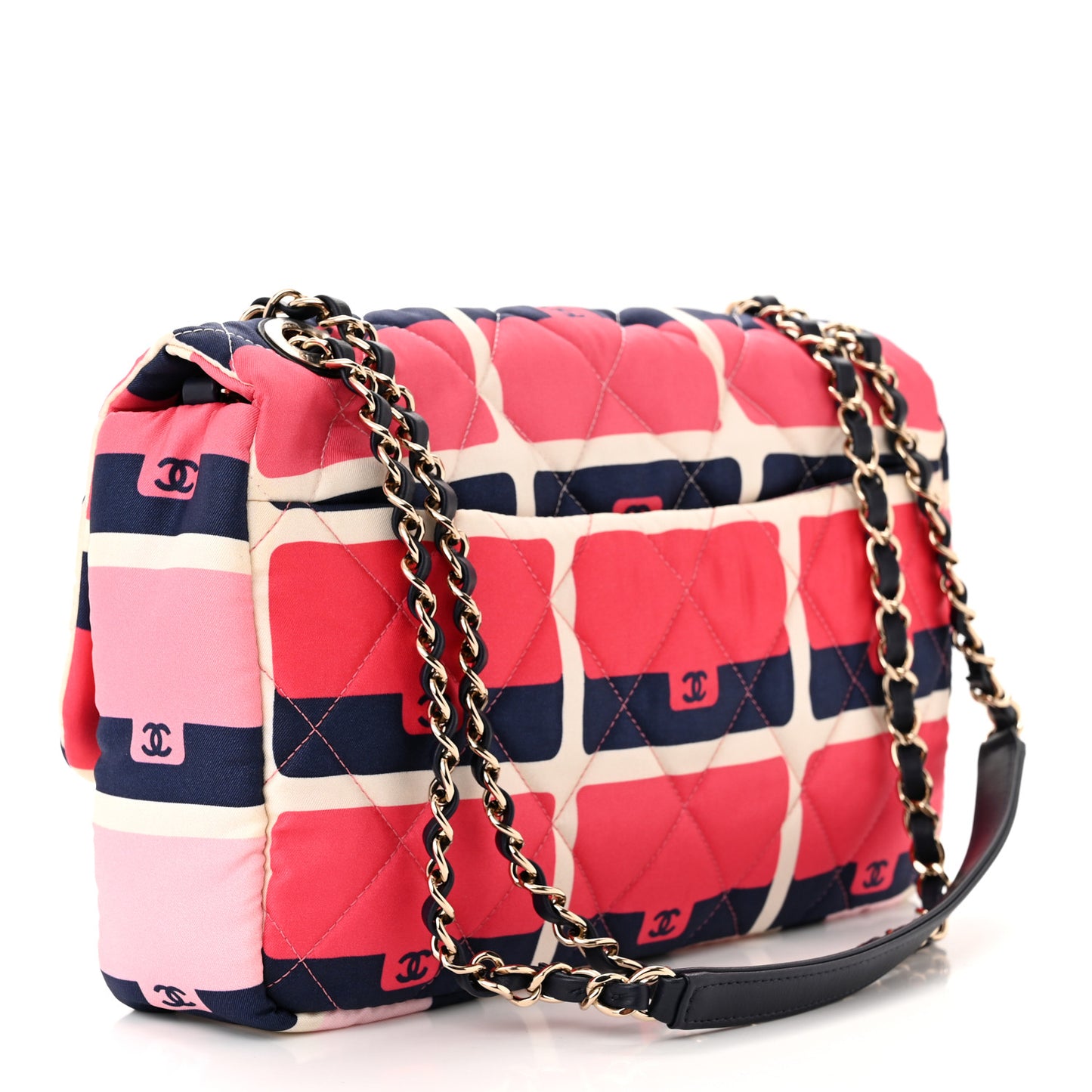 Nylon Printed Medium Flap Pink Navy White